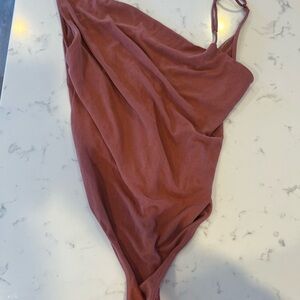 Urban Outfitters Ribbed One-Piece Bodysuit in Dusty Rose